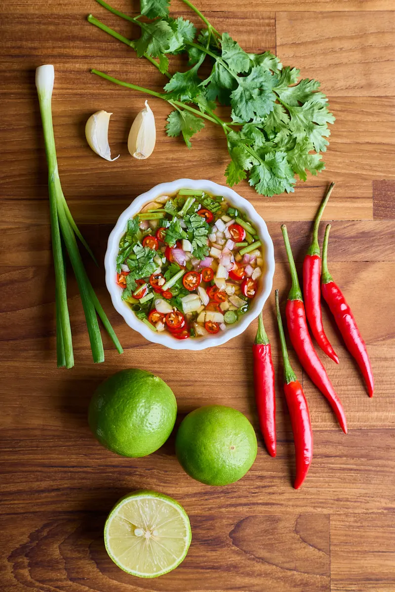 Fish sauce in Asian cooking, sometime mix with herbs for spicy dipping.