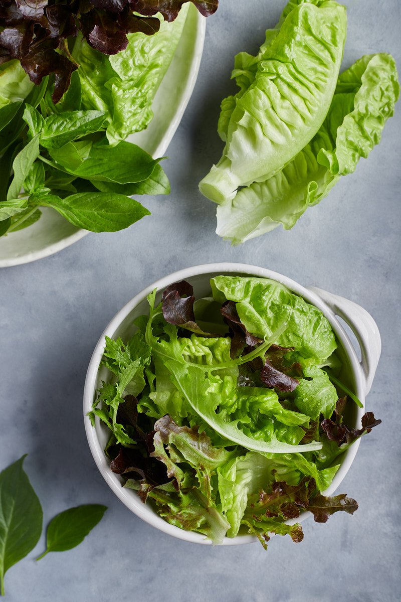 Basil leaves and green leaf salad are healthy side dish.