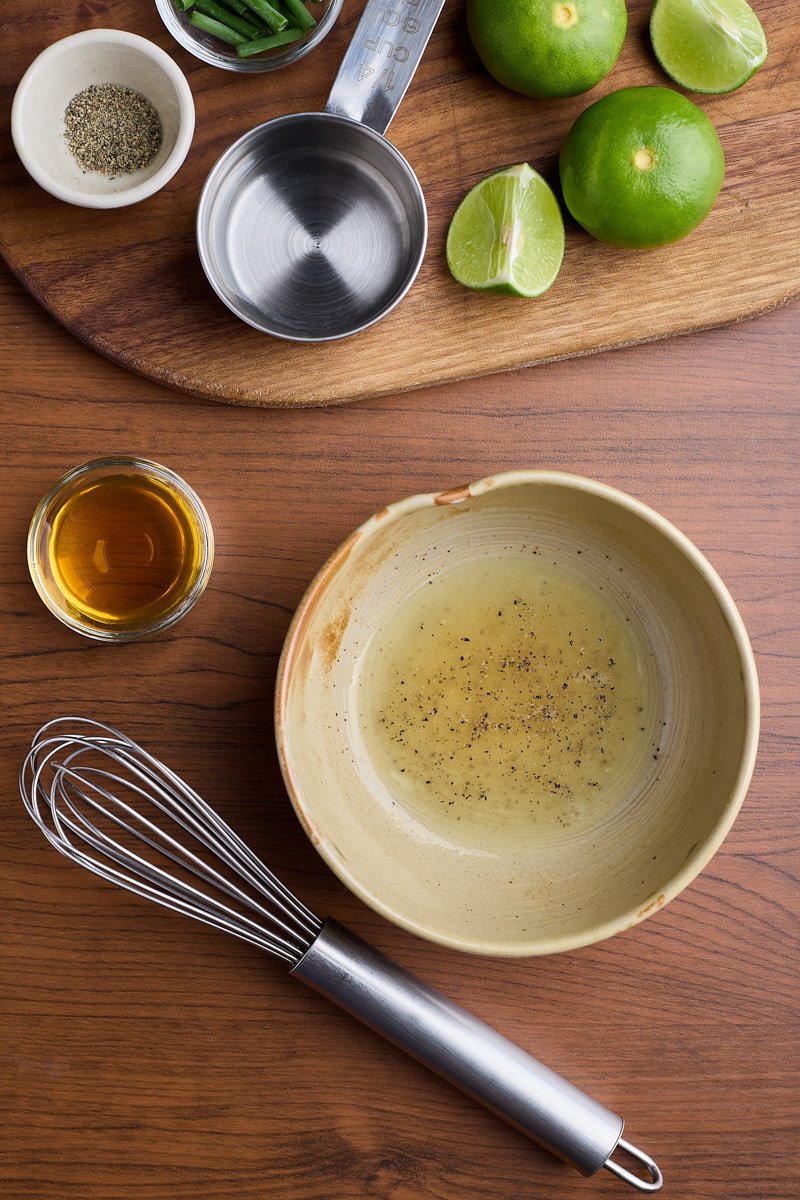 Make dressing with lime juice and honey.