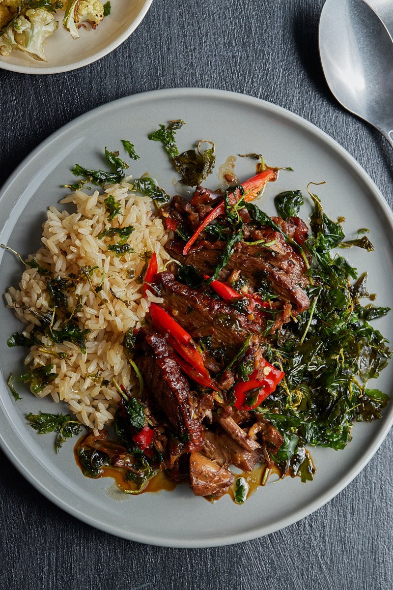 Duck and Crispy Basil with Cooked Brown rice