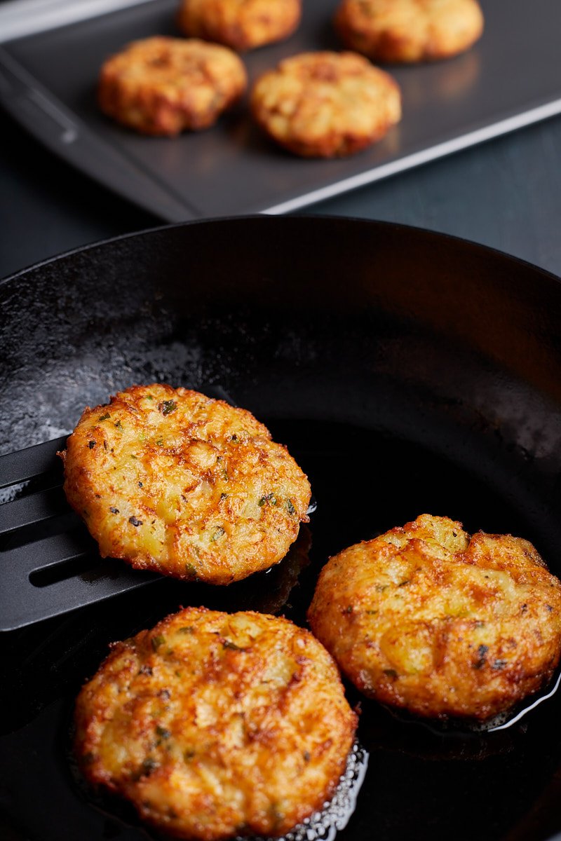 Fry the patties in pan on the stove.