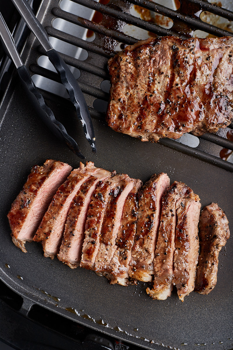 Tip to slice grilled beef cuts against the grain, this allows for a more tender meat.