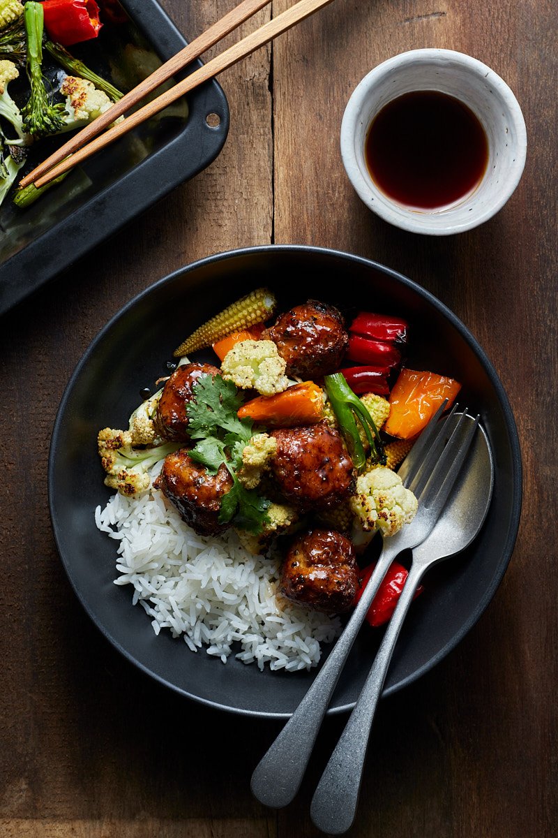 Pork Meatball Teriyaki with Cooked Rice on The Side