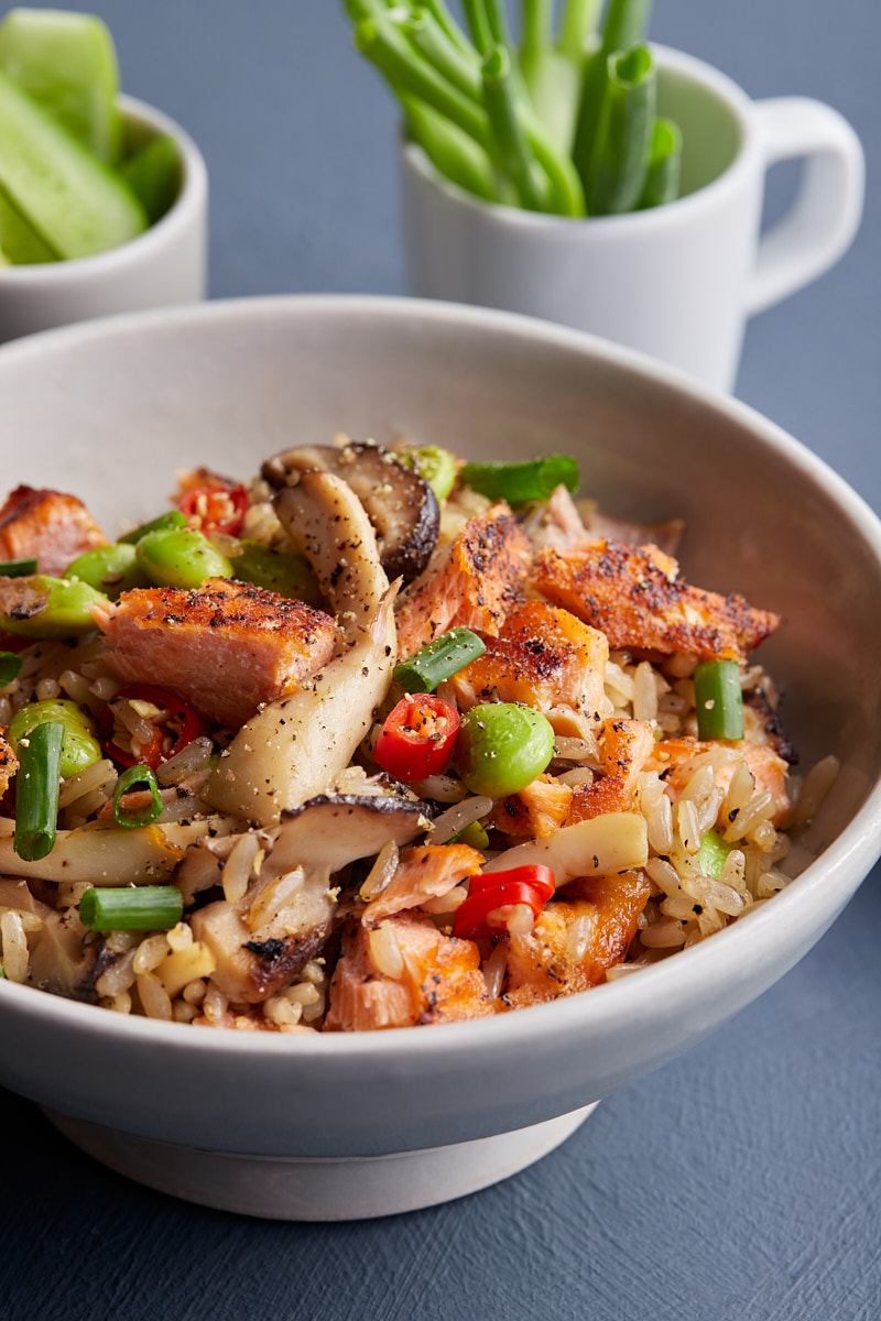 Salmon Mushroom Fried Rice for lunch and dinner