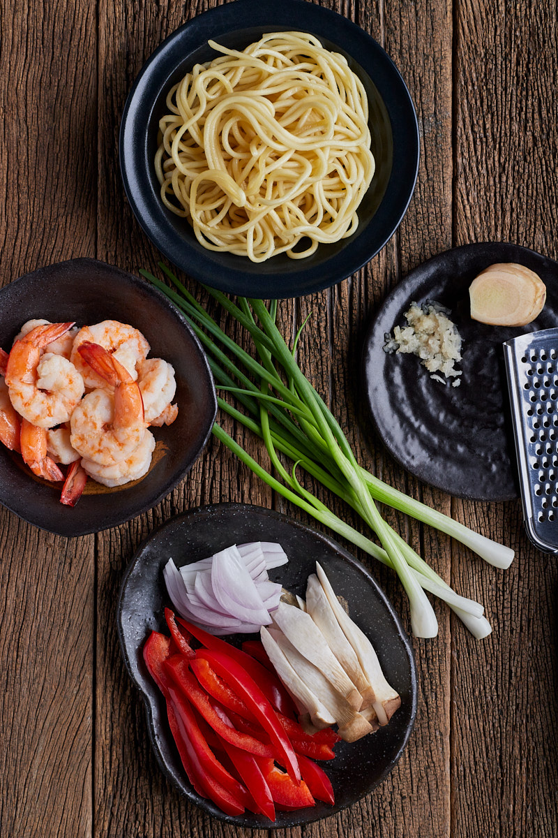 Yaki Noodles Ingredients prep with ginger.