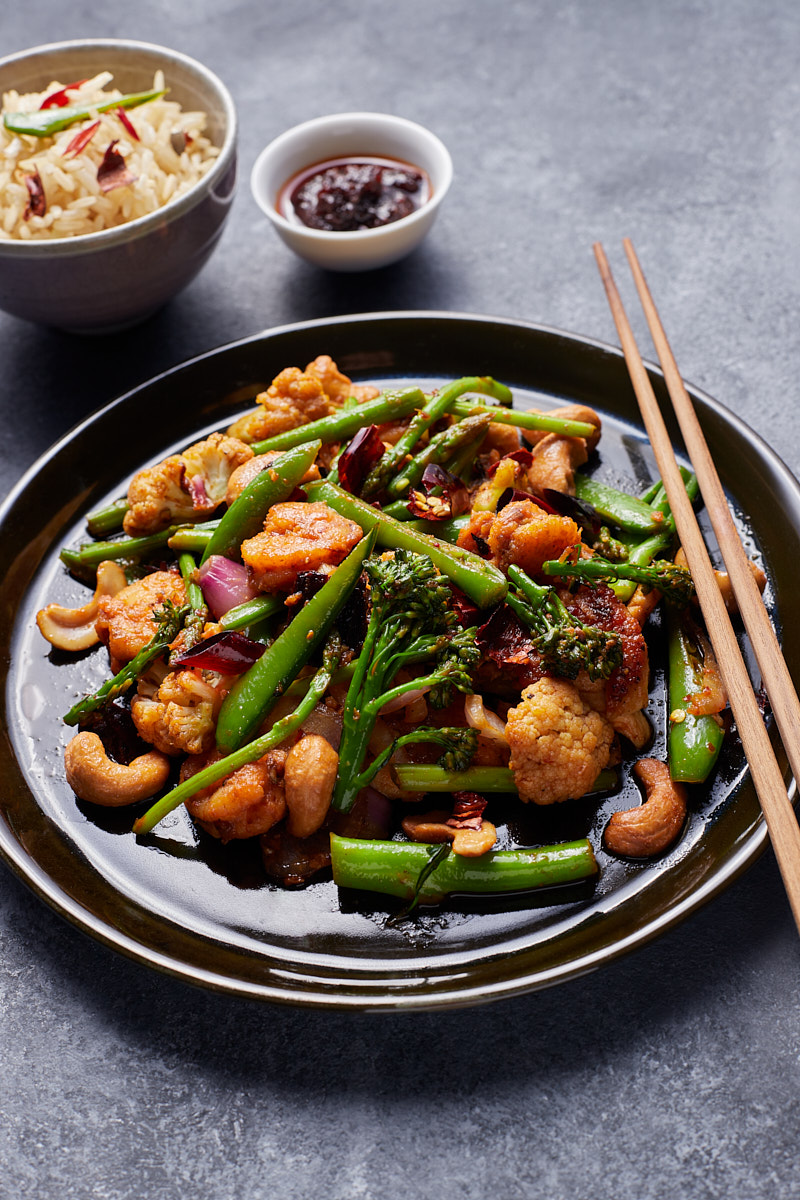 Spicy-Fried Vegetables with Cooked Rice and Thai Chili Paste