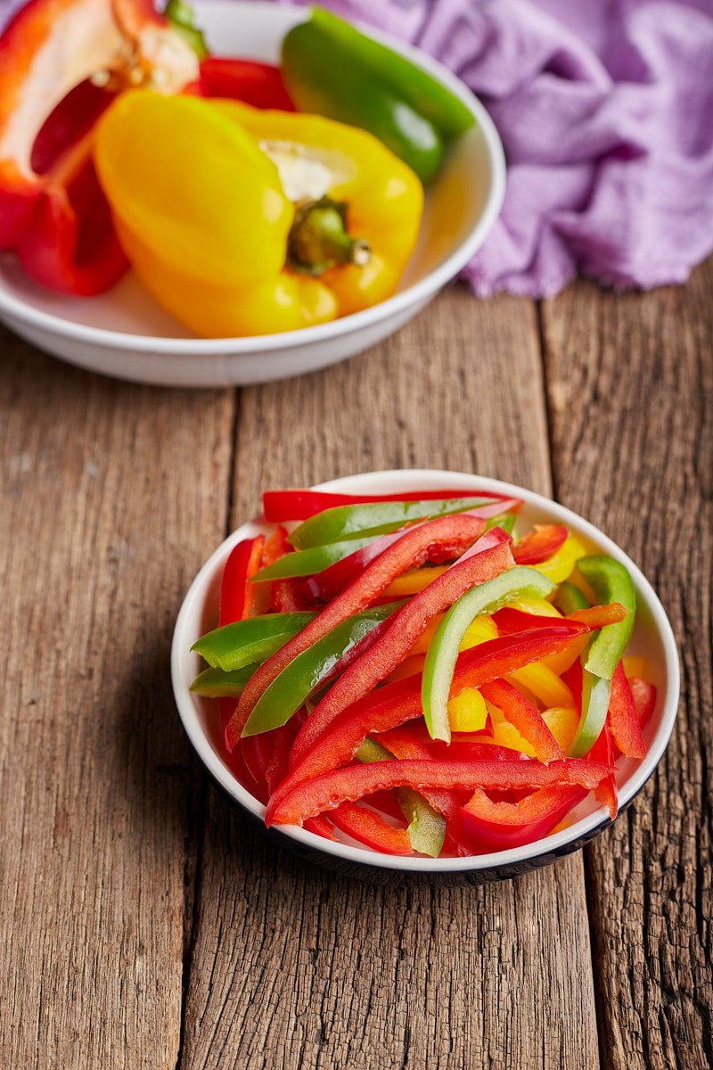 Finely sliced bell pepper.