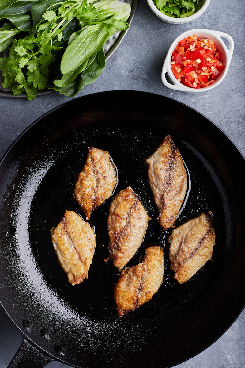 Place the fish in a single layer in skillet and cook until golden brown.