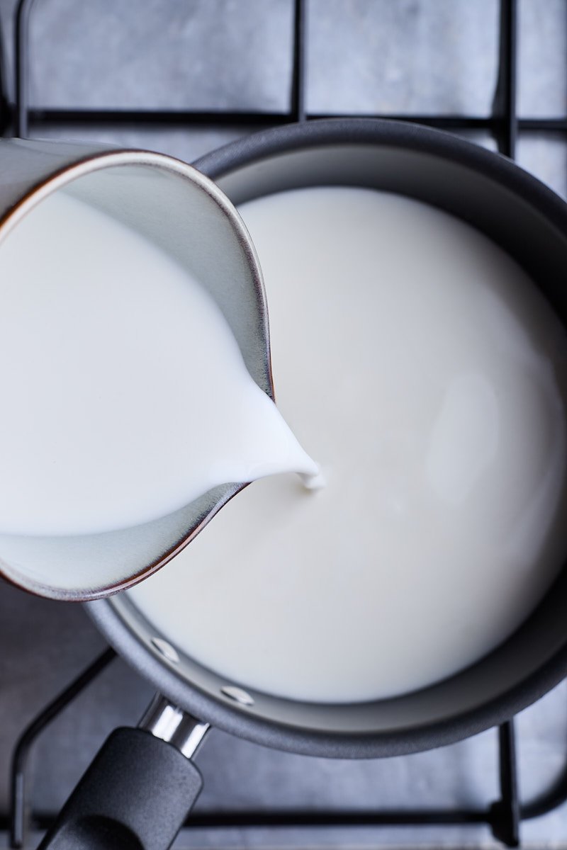 Add coconut milk to the pan.